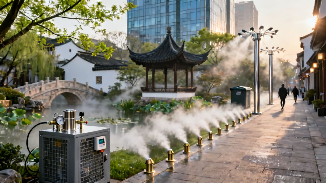 广州天河商业步行街喷雾除尘除臭系统应用案例
